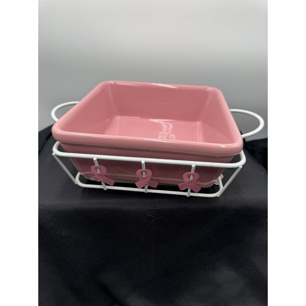Temptations bakeware Pink Ribbon Set Of 2 Dishes With Wire Base & Cutting Board